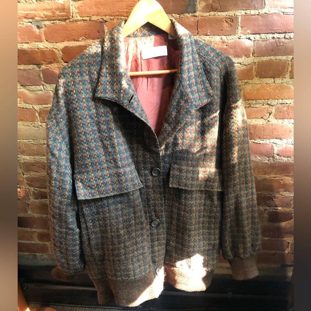 Vintage Wool Green Houndstooth Jacket Linda Allard/Ellen Tracy